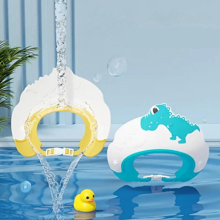 SplashSafe Dino | Wasser und Shampoo-sichere Badekappe