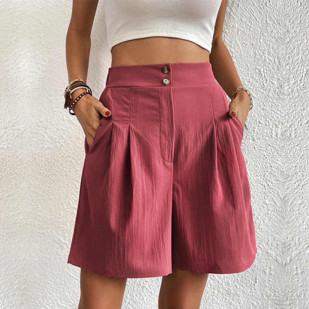 Sophia Shorts | Premium Plissee Damen Bermudas mit Taschen & Knopfverschluss