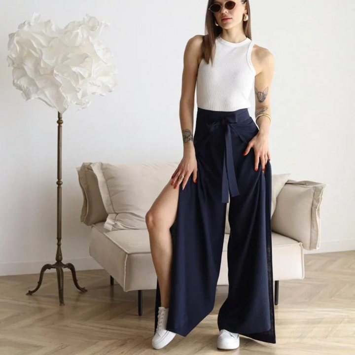 Marlene Palazzo-Hose | Elegante Weithose mit Bindegürtel für Frauen