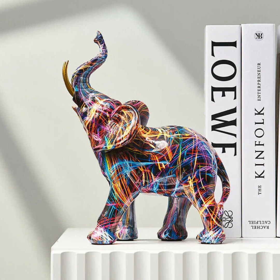 Graffiti-Elefant Kunstfigurine | Moderne Street-Art Dekoration mit bunten Farbspritzern für Zuhause