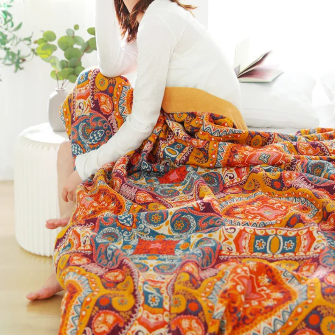 Sunrise Boho-Decke | Leichte Wende-Sommerdecke aus atmungsaktiver Baumwolle