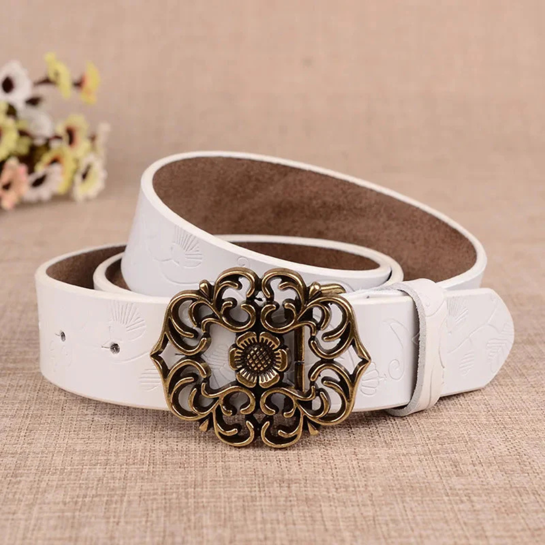 Franziska Trachtengürtel Oktoberfest | Eleganter Damen Ledergürtel mit Ornament-Schnalle