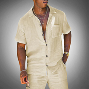 Wilhelm Leinenset | Eleganter Herren Zweiteiler Kurzarm Hemd & Hose Sommer Casual Strand