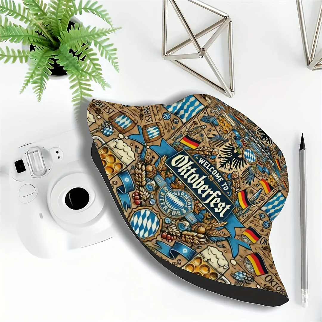 Unisex Oktoberfest Fischerhut | Detailreicher Bierfest Bucket Hat mit Deutschland-Motiv