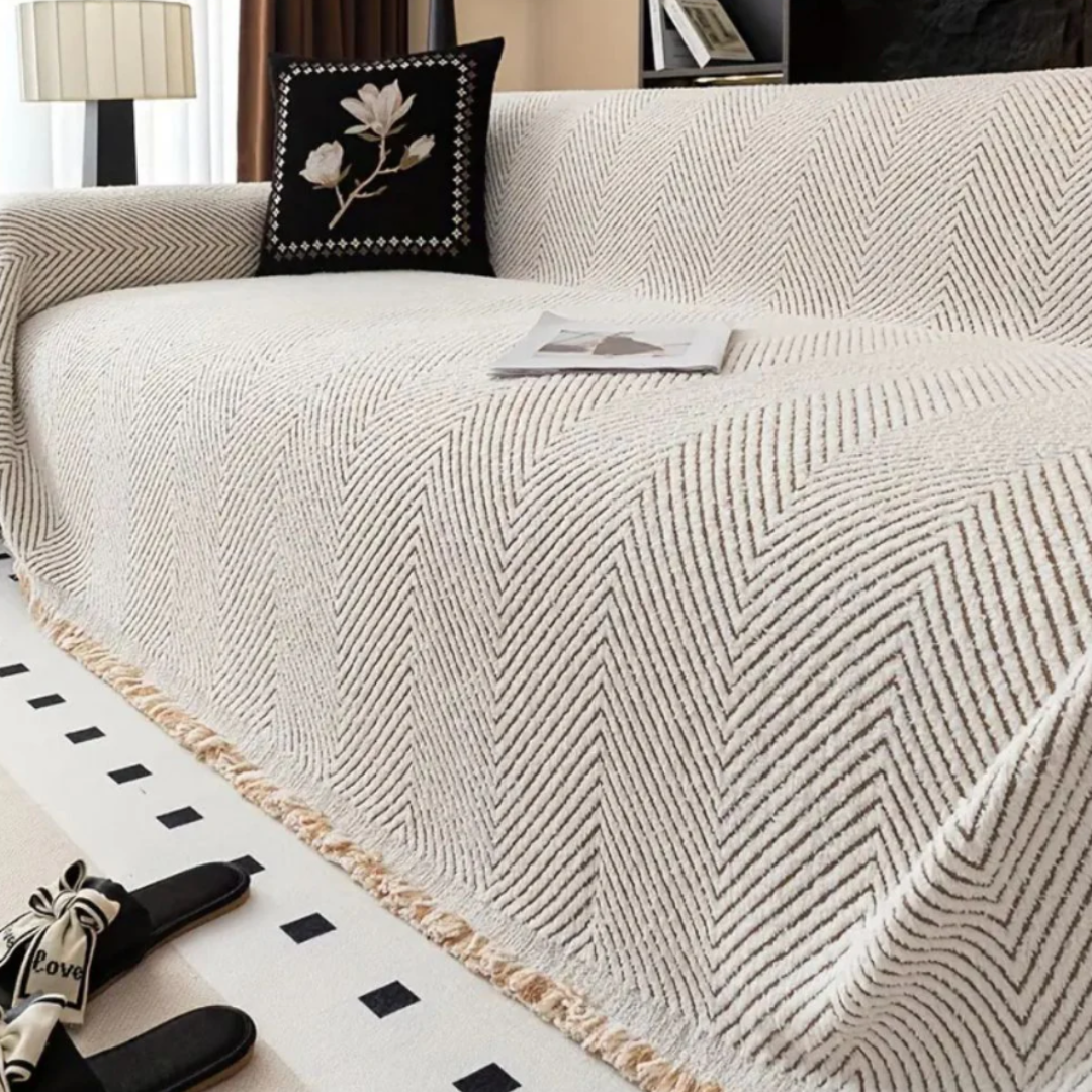 Fischgrät Sofabezug Stripe | Rutschfeste Möbelabdeckung mit Webmuster-Design