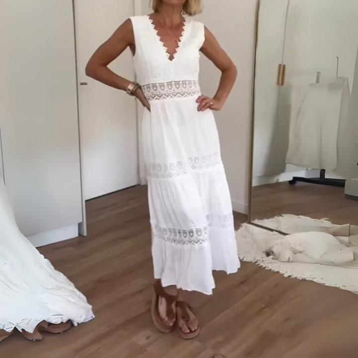 Sabrina Spitzenkleid | Elegantes Boho-Kleid mit V-Ausschnitt für Frauen