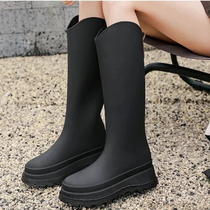 Regenstiefel für den Herbst - Wasserdichte hohe Gummistiefel mit rutschfester Sohle für Damen