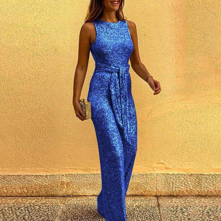 Nina Jumpsuit | Stilvoller Jumpsuit mit Taillenbindung, Pailletten und Ärmellosem Design
