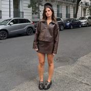 Bertha 2-teiliges Set | Elegantes Damen Set mit langärmeliger Lederjacke und Minirock
