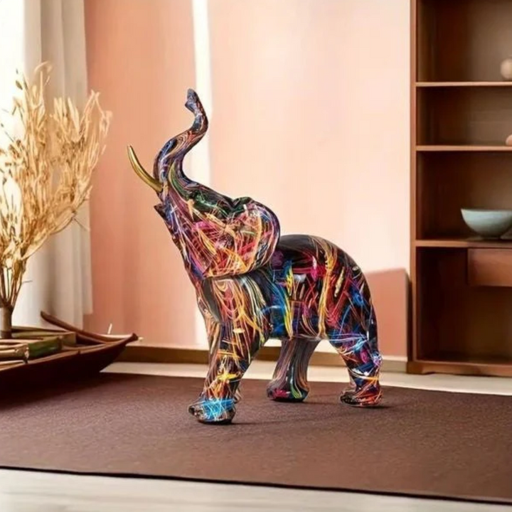 Graffiti-Elefant Kunstfigurine | Moderne Street-Art Dekoration mit bunten Farbspritzern für Zuhause