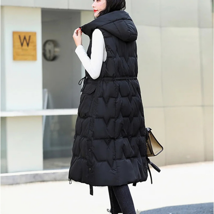 Lange Steppweste für kalte Tage - Stilvolle Daunenweste mit Kapuze für Damen