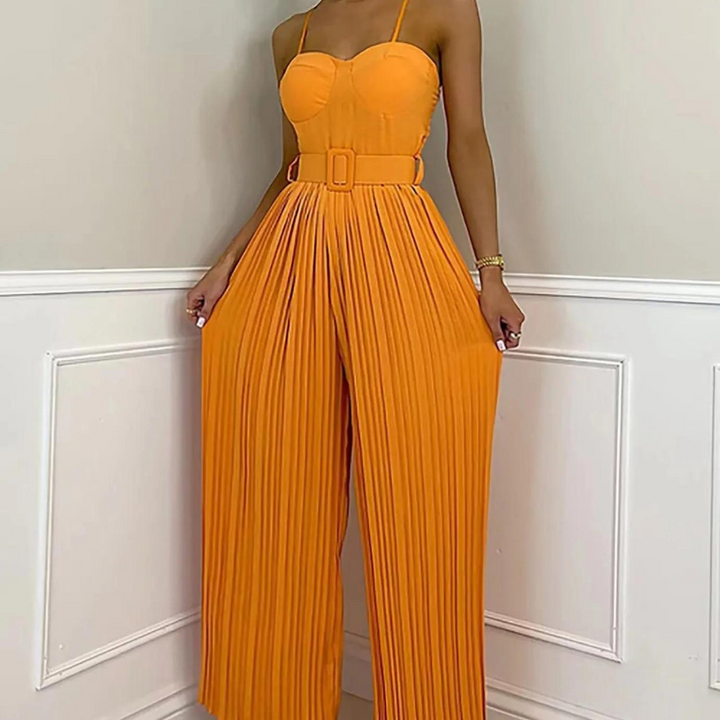 Lara Jumpsuit | Modischer ärmelloser Jumpsuit mit langem plissierten weiten Bein