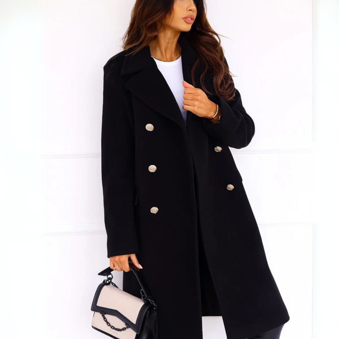 Zweireihiger Mantel für den Herbst - Elegante Lange Übergangsjacke für Damen