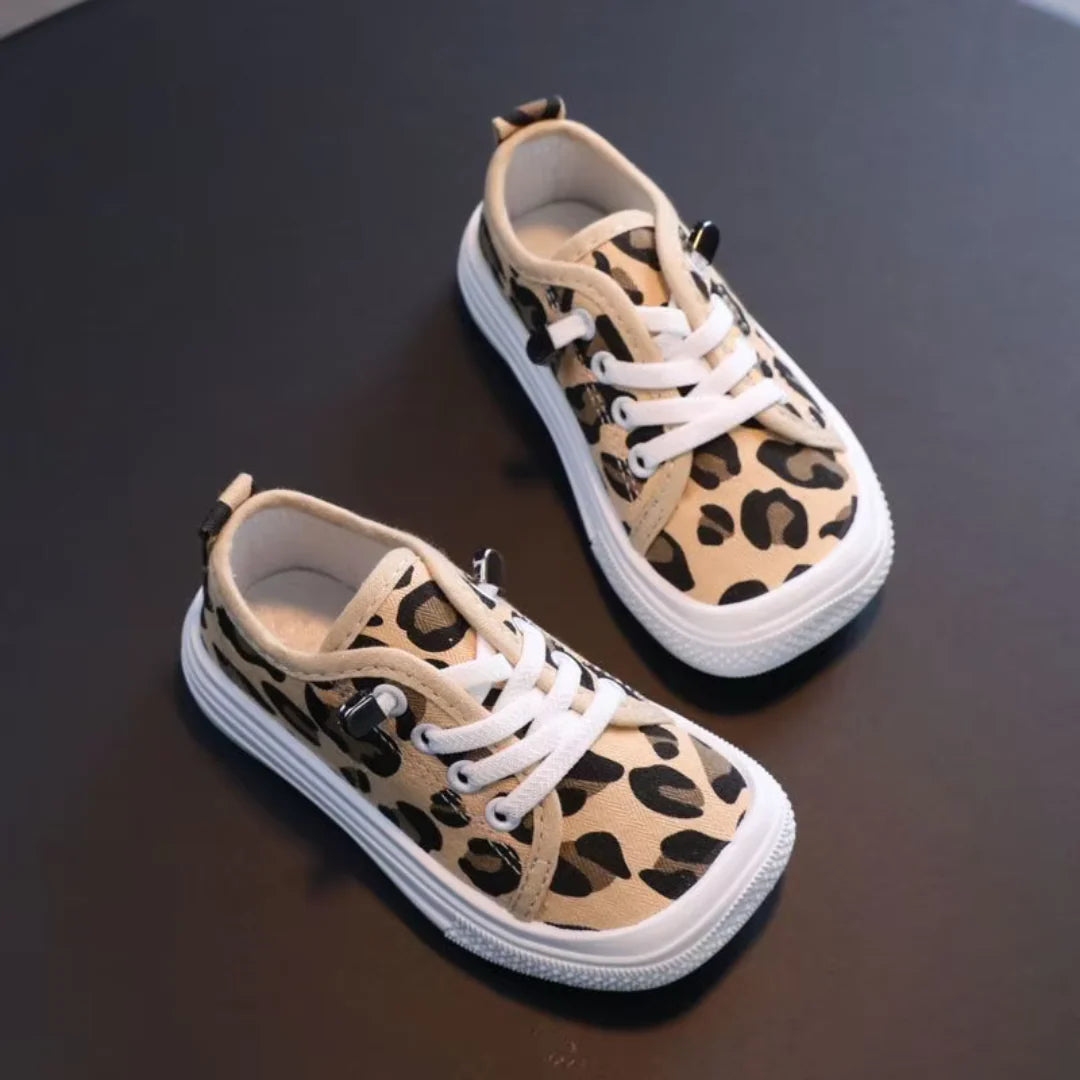 Leopard Canvas Sneakers | Niedliche Herbst Sneakers mit breiter Zehenbox für Kinder