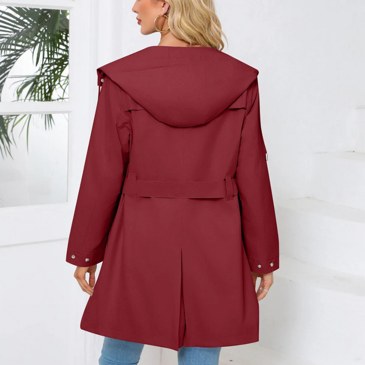 Regenjacke für den Herbst - Wasserfeste Lange Übergangsjacke mit Gürtel und Kapuze für Damen