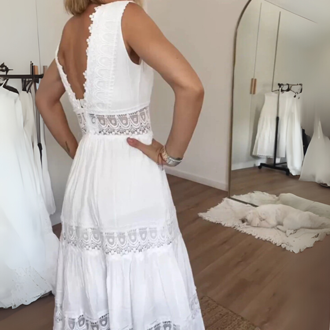 Sabrina Spitzenkleid | Elegantes Boho-Kleid mit V-Ausschnitt für Frauen