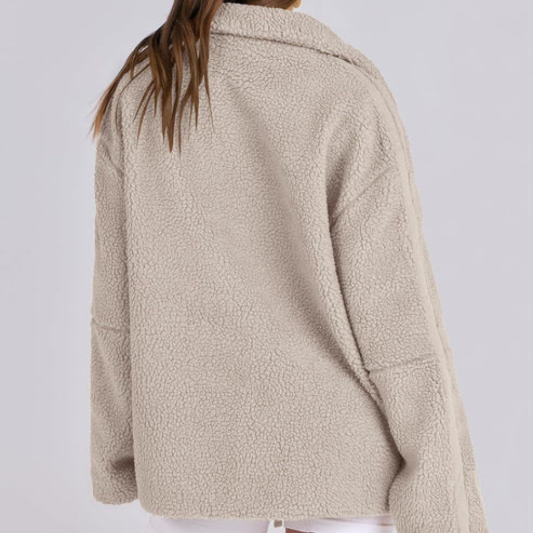 Teddyjacke für den Herbst - Oversized Fleecejacke mit Stehkrage für Damen