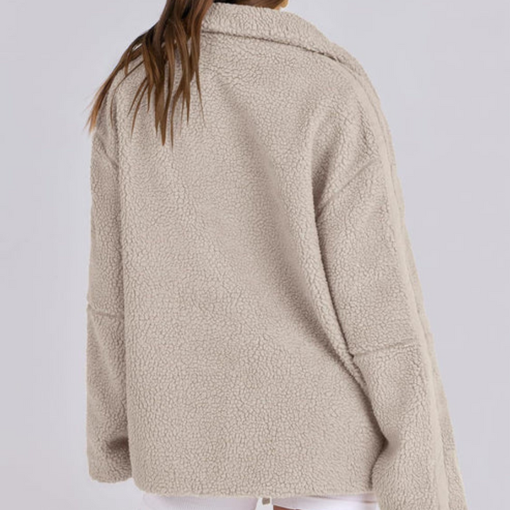 Teddyjacke für den Herbst - Oversized Fleecejacke mit Stehkrage für Damen