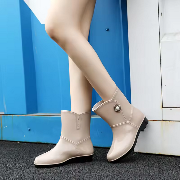 Regenstiefel für den Herbst - Wasserdichte Gummistiefel mit Blumen-Dekor und Profilsohle für Damen
