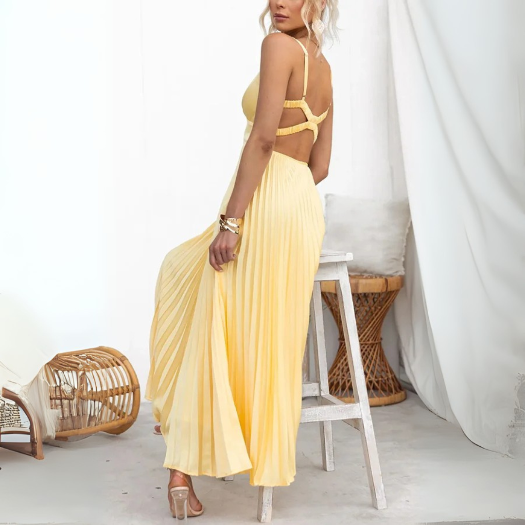 Damen Plissee Maxikleid – Luftiges Trägerkleid Lang für Sommer & besondere Anlässe
