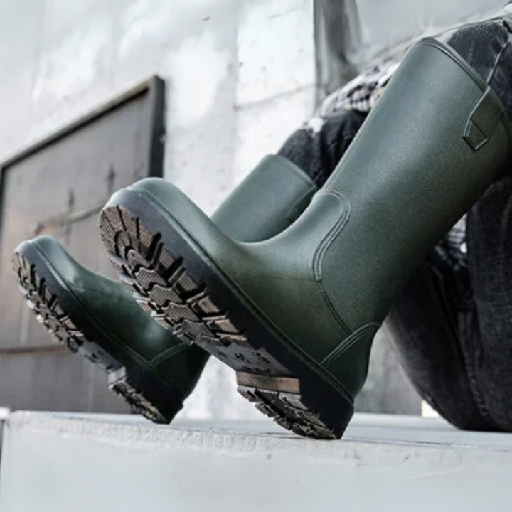 Regenstiefel für den Herbst - Halbhohe Bequeme Wasserdichte PVC Gummistiefel mit rutschfester Sohle für Herren