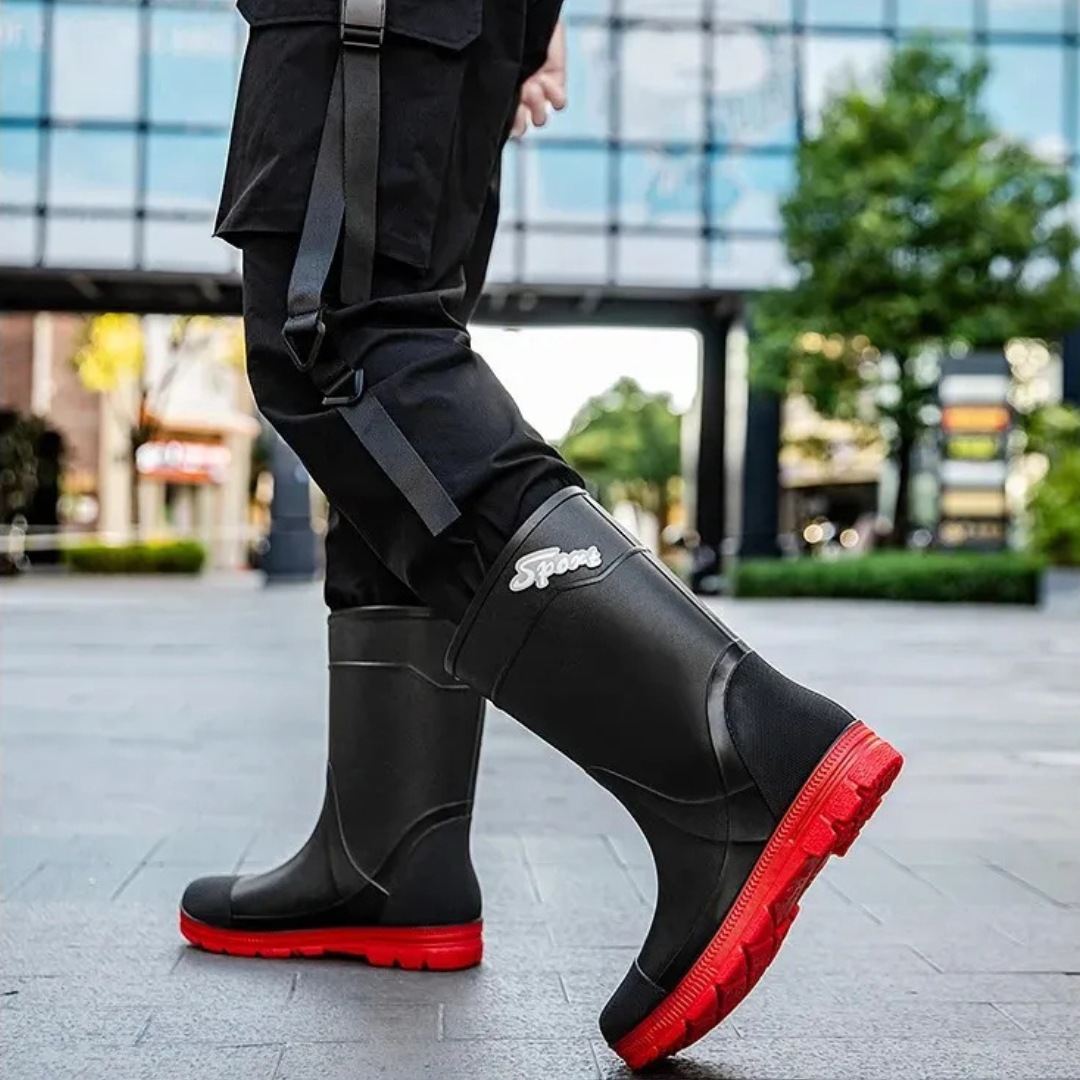 Regenstiefel für den Herbst - Hohe Wasserdichte PVC Gummistiefel mit rutschfester Sohle für Herren