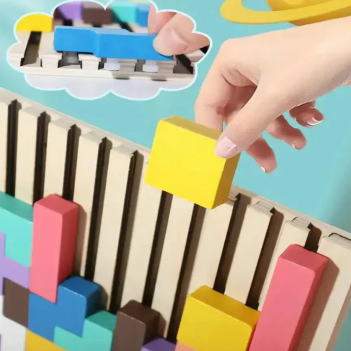 Holzpuzzle Spiel | Montessori Denkspiel mit bunten Blöcken für Kinder ab 5 Jahren