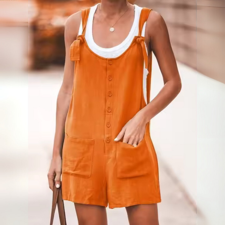 Rosa Latzhose | Sommerlicher Ärmellos Kurzer Jumpsuit mit Taschen für Strand & Freizeit