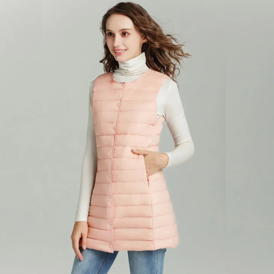 Lange Steppweste für den Herbst - Leichte Daunenweste für Damen