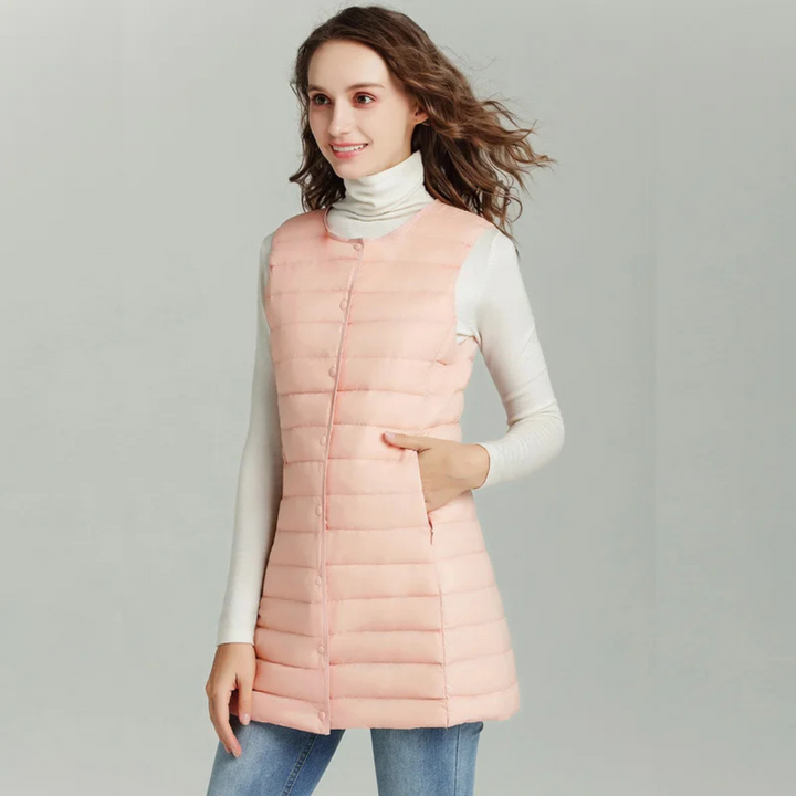 Lange Steppweste für den Herbst - Leichte Daunenweste für Damen
