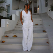 Emma 2-Teiliges Set |  Ärmelloses Top und Hochtaillierte Hose aus Leinen
