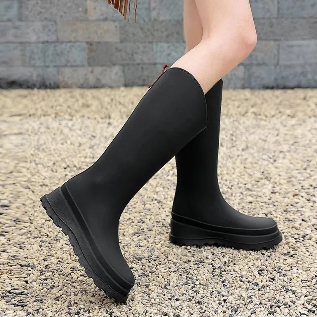 Regenstiefel für den Herbst - Wasserdichte hohe Gummistiefel mit rutschfester Sohle für Damen
