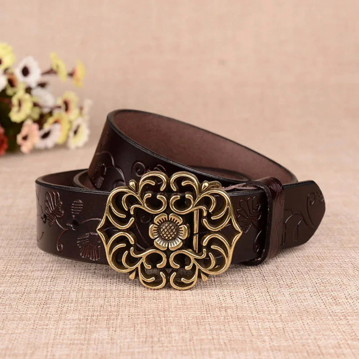 Franziska Trachtengürtel Oktoberfest | Eleganter Damen Ledergürtel mit Ornament-Schnalle