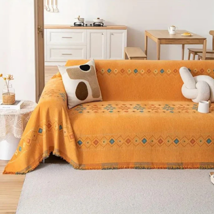 Boho-Sofabezug | Stilvolle Universal-Husse mit Antirutsch-Funktion und Quasten-Design