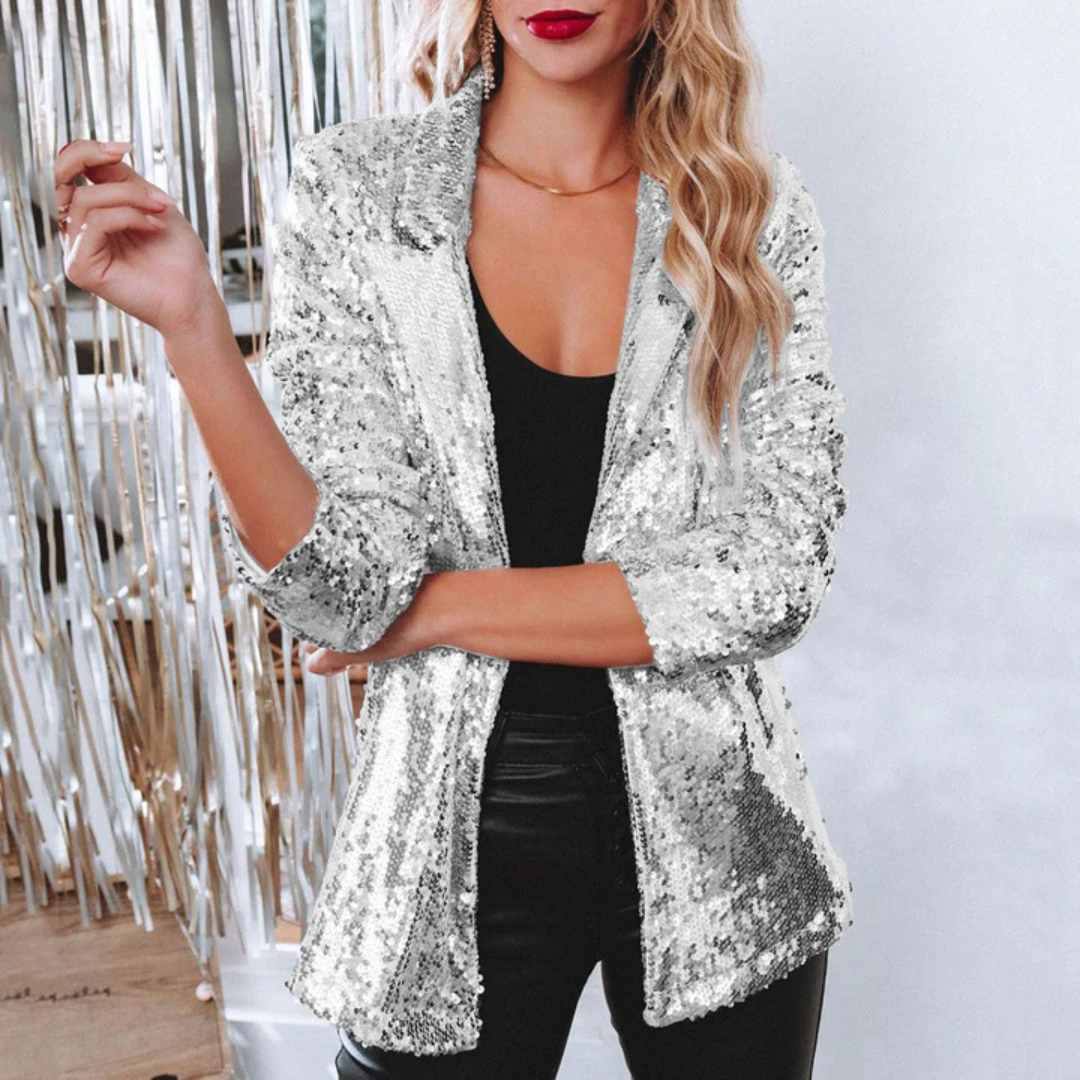 Glitzer Blazer für den Herbst - Stilvolle Lange Jacke mit Glitzernde Pailletten für Damen