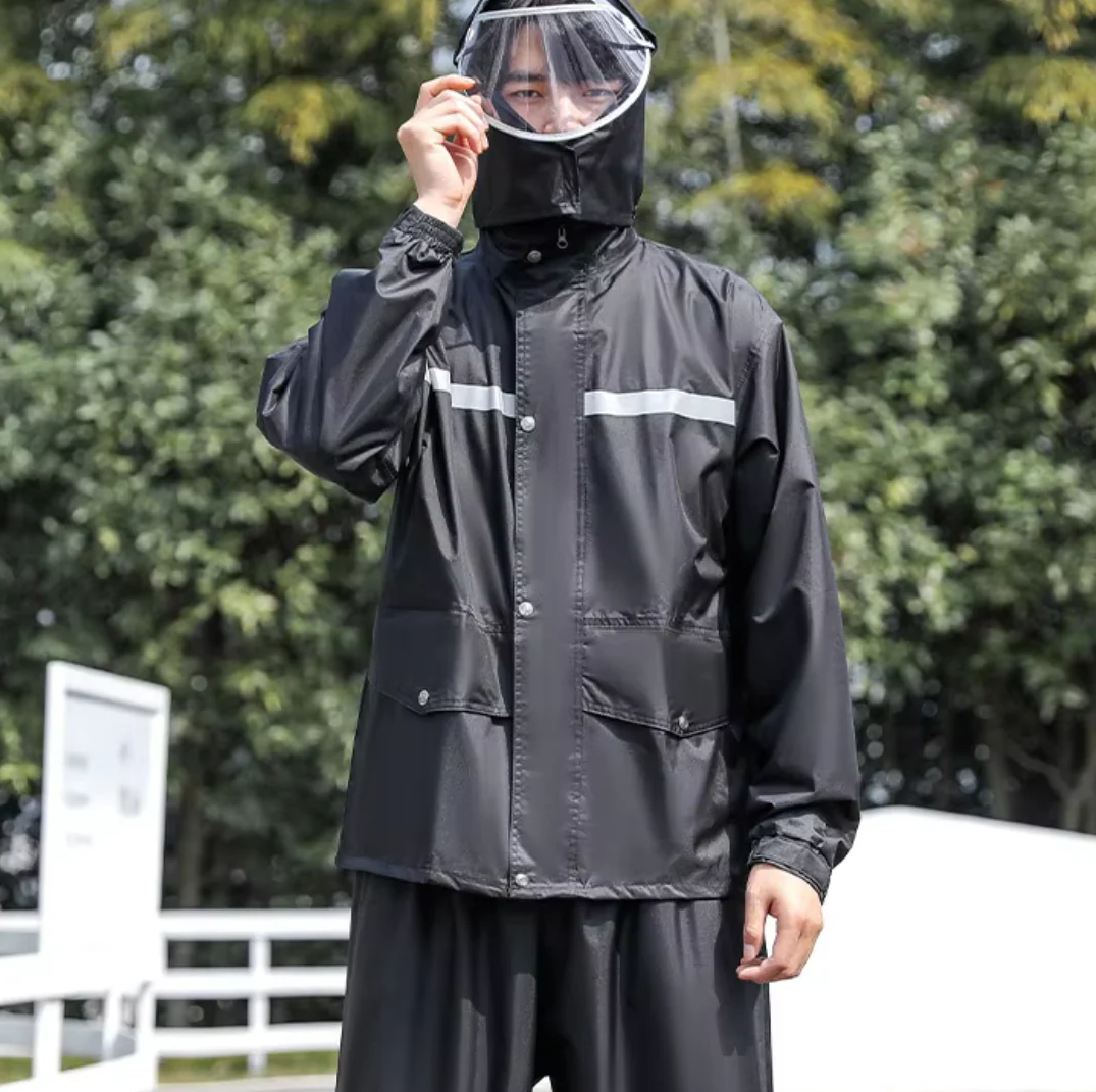 Herren Sommer-Regenmantel Set | Leichte, wetterfeste Regenjacke mit passender Hose für Angler