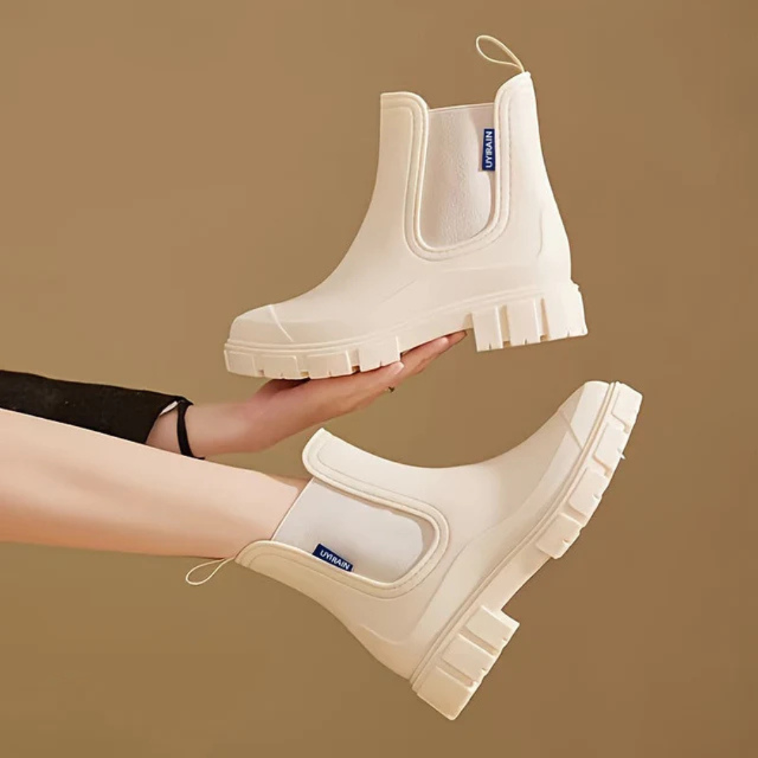 Regenstiefel für den Herbst - Halbhohe wasserdichte Gummistiefel mit rutschfester Sohle für Damen