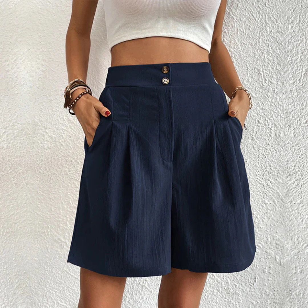 Sophia Shorts | Premium Plissee Damen Bermudas mit Taschen & Knopfverschluss