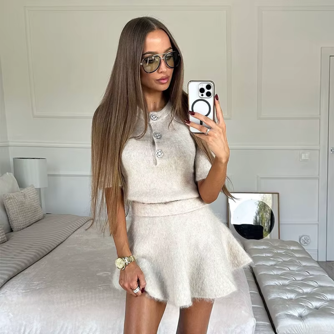 Ilse 2-teiliges Set | Elegantes Damen Strick Outfit mit Rock und Pullover