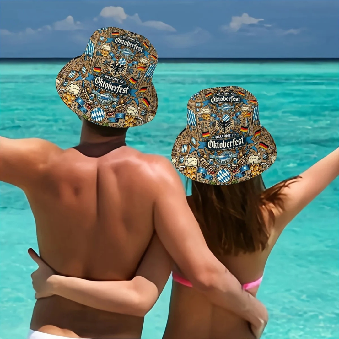 Unisex Oktoberfest Fischerhut | Detailreicher Bierfest Bucket Hat mit Deutschland-Motiv