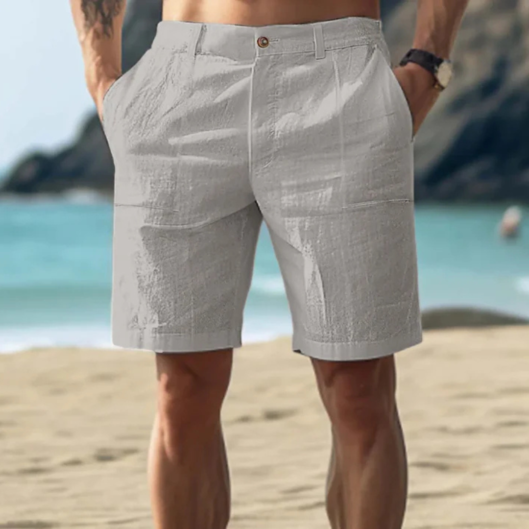 Julian Leinenshorts | Luftige Dunkelblaue Herren Shorts Sommer Strand Stil