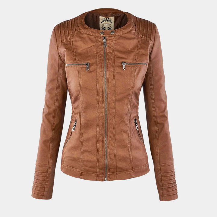 Kunstlederjacke für den Herbst - Wetterfeste Übergansjacke mit Kapuze für Damen