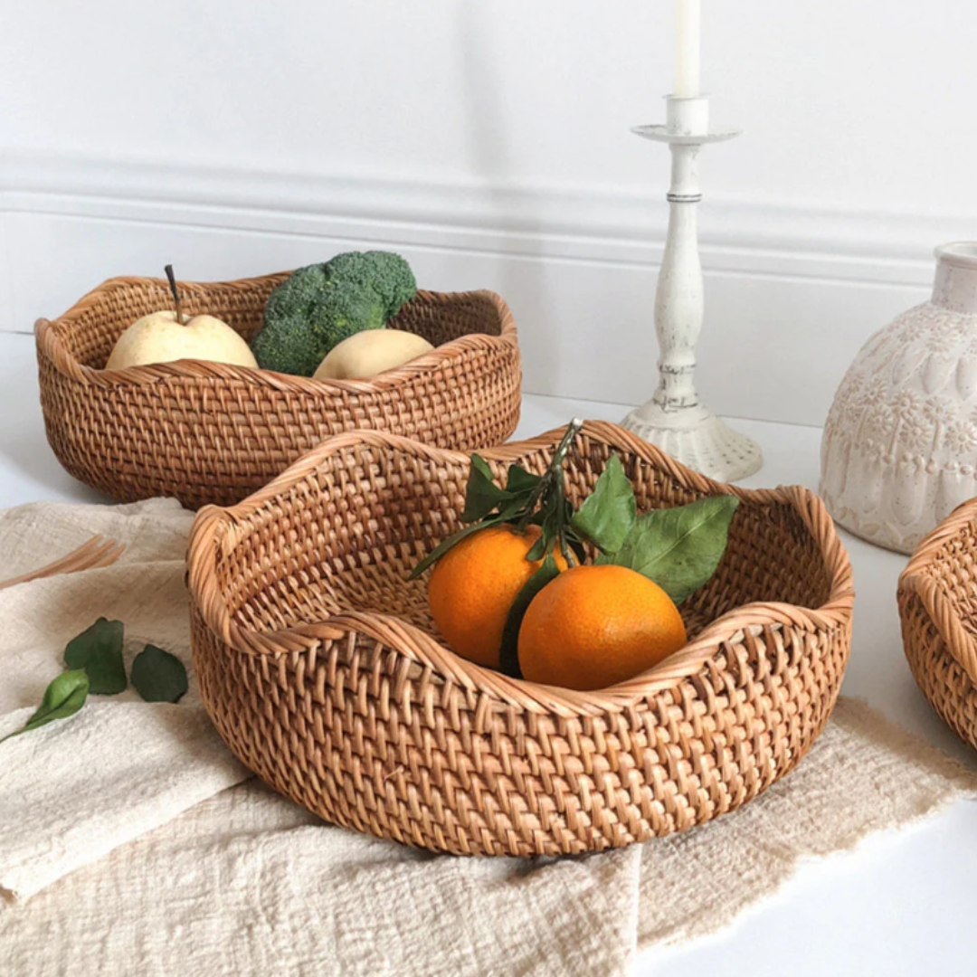 Rustikaler Rattan-Aufbewahrungskorb | Handgeflochtene Küchenkörbe mit natürlichem Charme