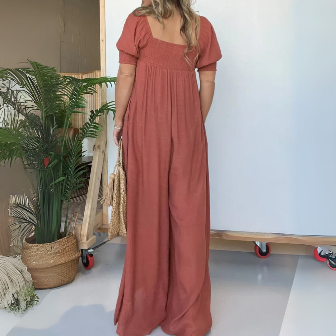 Lena Boho-Kleid | Maxikleid mit Puffärmeln und Smok-Details für Frauen