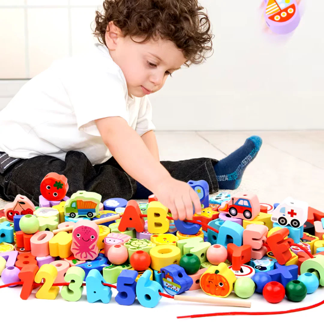 Frucht Fädelspiel | Montessori Spielzeug mit Obst, Tieren und Gemüse