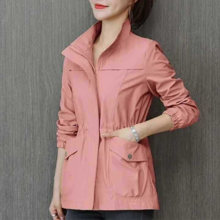 Regenjacke für den Herbst - Wasserdichte Übergansjacke mit Stehkragen für Damen