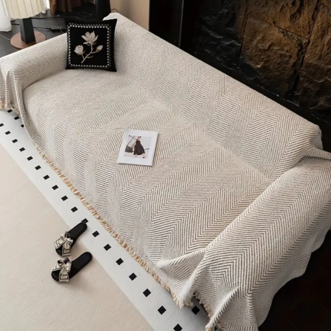 Fischgrät Sofabezug Stripe | Rutschfeste Möbelabdeckung mit Webmuster-Design