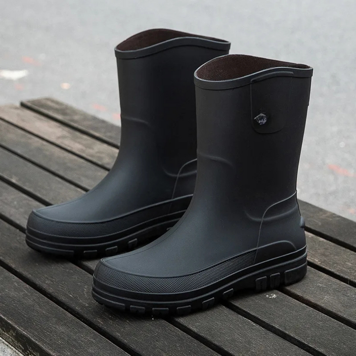Regenstiefel für den Herbst - Halbhohe Wasserdichte PVC Gummistiefel mit rutschfester Sohle für Herren