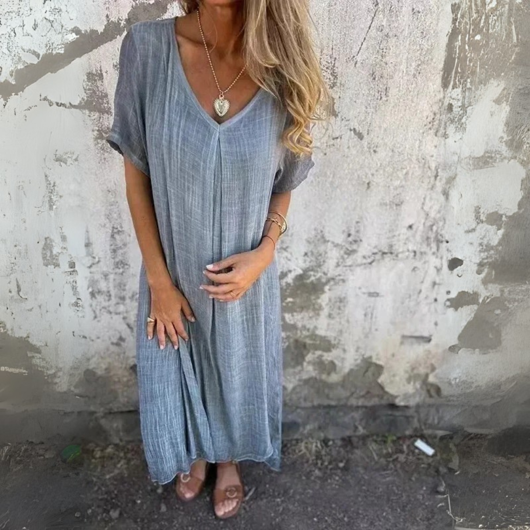 Ursula Leinenkleid | Luftiges Sommerkleid mit V-Ausschnitt für Frauen
