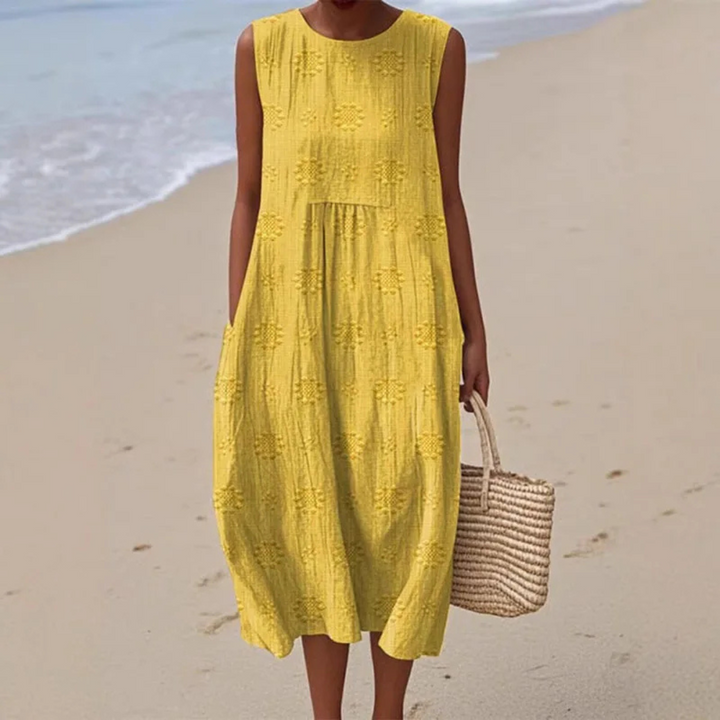 Ingrid Vintage-Kleid | Ärmelloses Sommerkleid mit Blumenmuster für Frauen